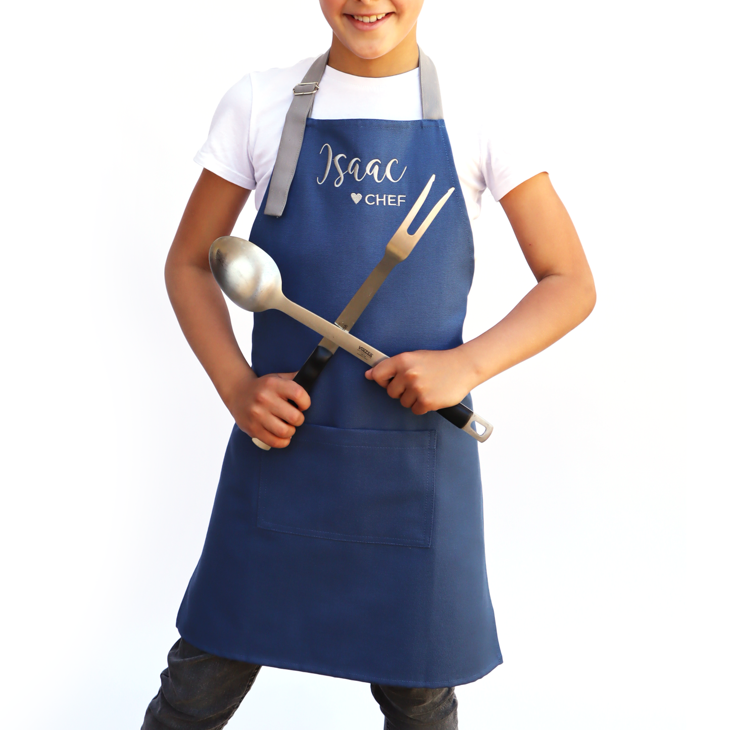 Kids apron for boy personalized with Name (navy)