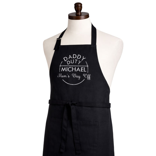 Personalized Daddy Duty Apron — Custom Name & Text Embroidered Gift for Dad