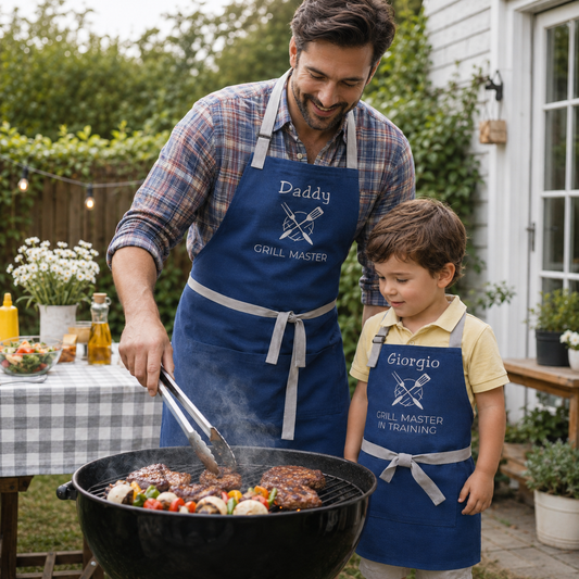 Daddy and Me Apron Set — Personalized Grill Master & Grill Master in Training, Father Son Apron