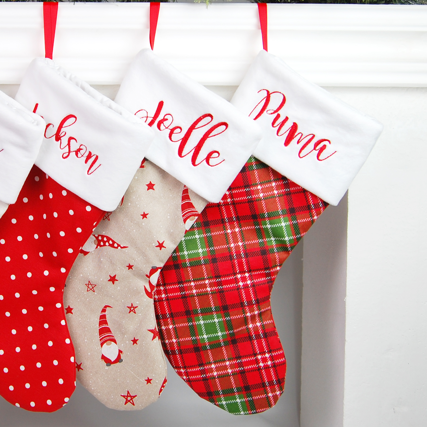 Plaid Christmas Stocking Personalized for Family and Baby (Plaid)