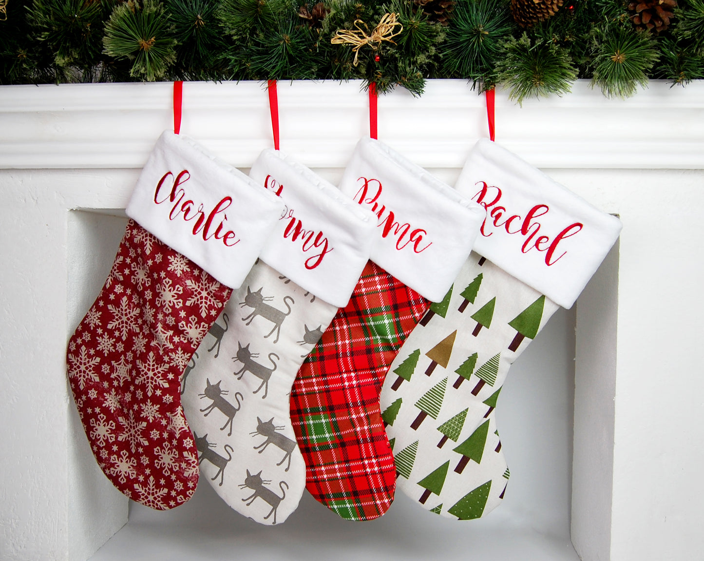 Red Polka Dots Christmas Stocking Personalized with Name and paws (Dots)