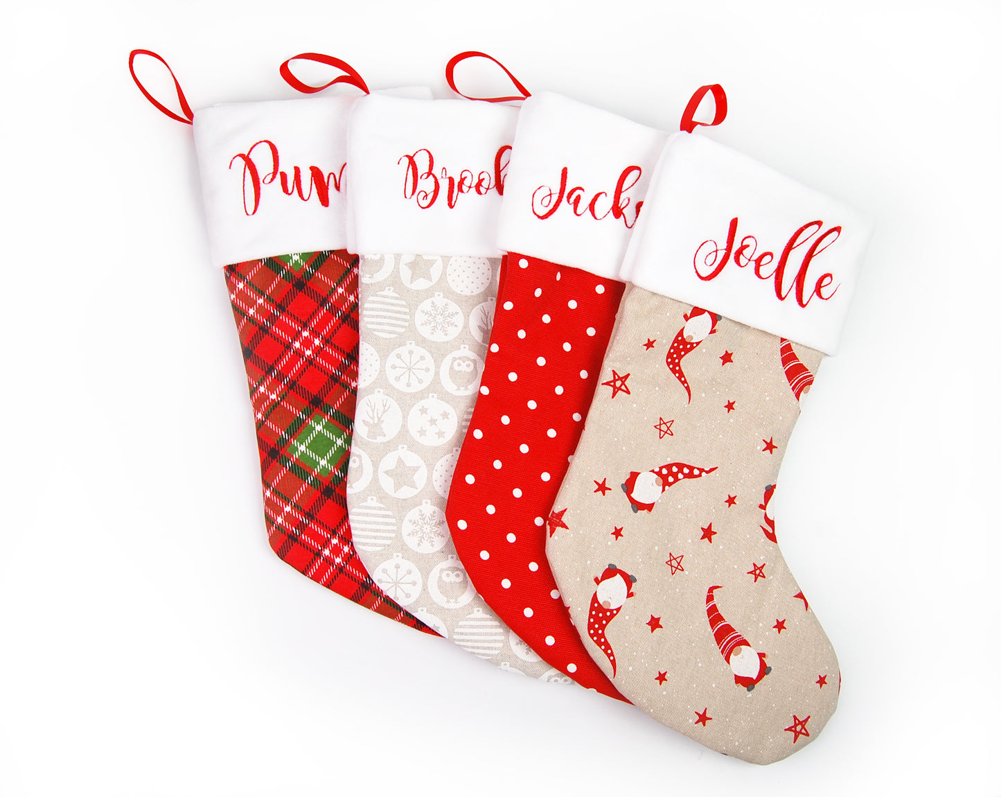 Red Polka Dots Christmas Stocking Personalized with Name and paws (Dots)