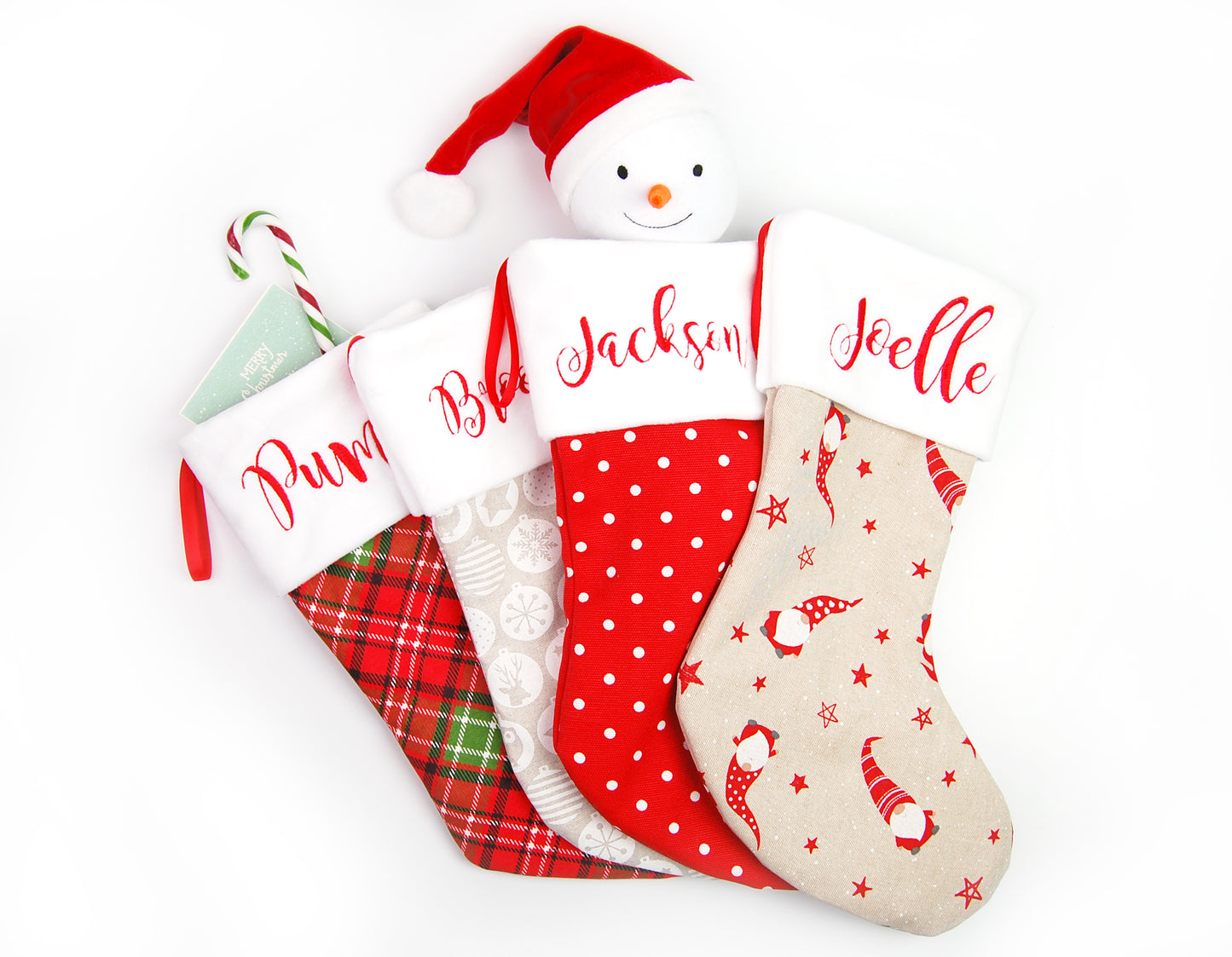 Personalized Christmas Stocking Burgundy with name or initials (Snowflakes)