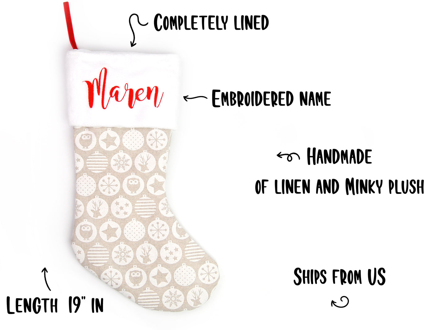 Personalized Christmas Stocking Burgundy with name or initials (Snowflakes)