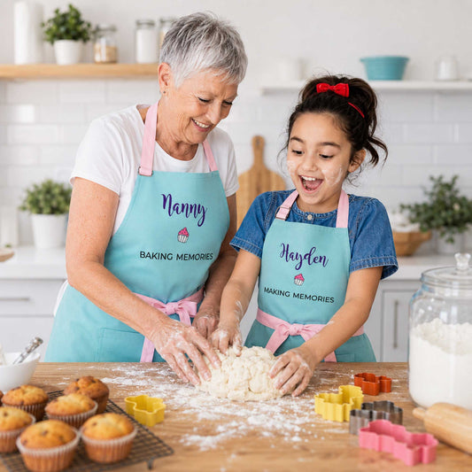 Grandma and Me Matching Aprons — Personalized Baking Apron Set for Grandma and Grandchild, Custom Embroidered Grandma Gift, Nana Gigi Mimi, Christmas Mother's Day Grandparents Day