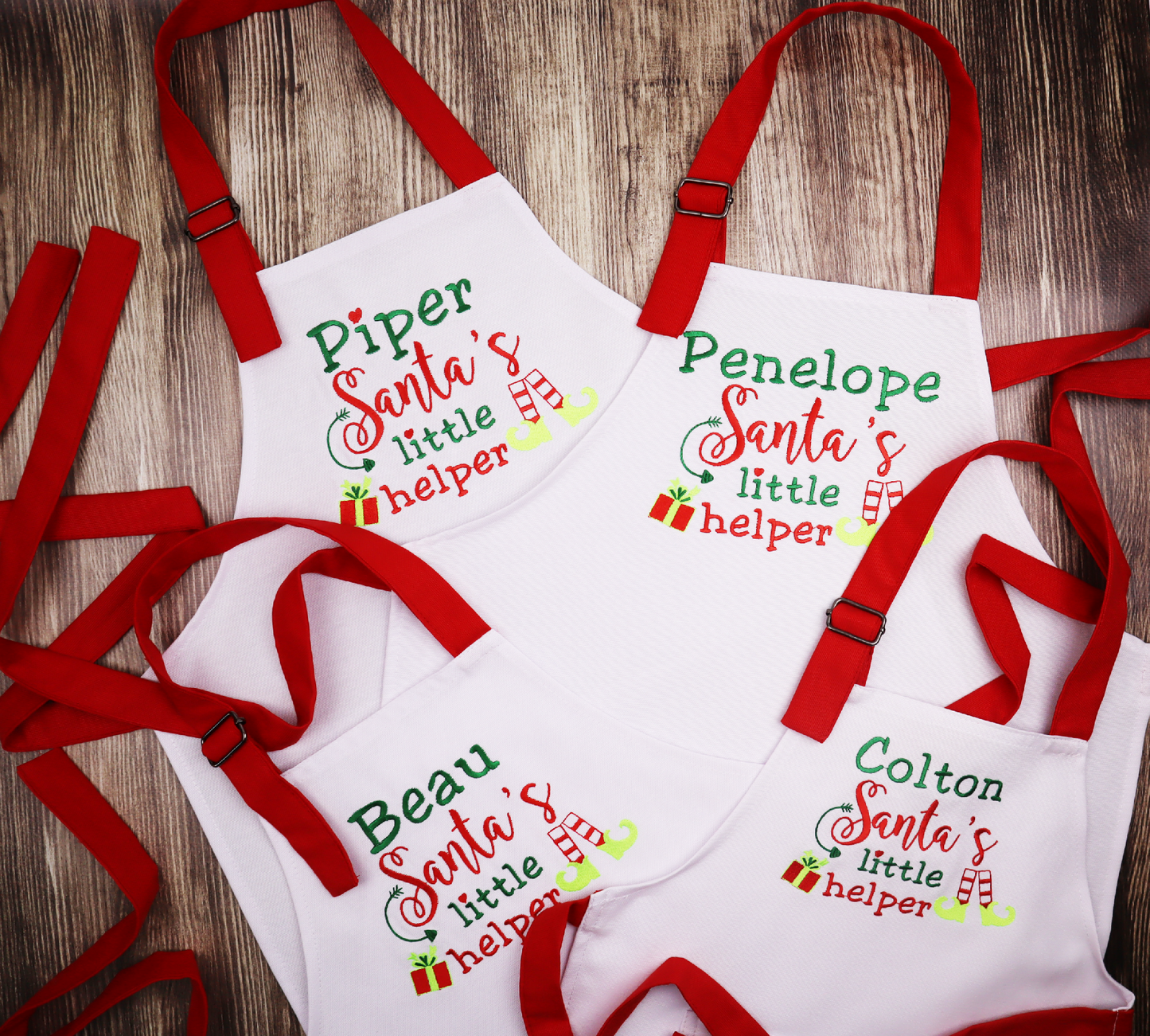 Personalized Christmas Apron with Pockets — Custom Name Embroidered