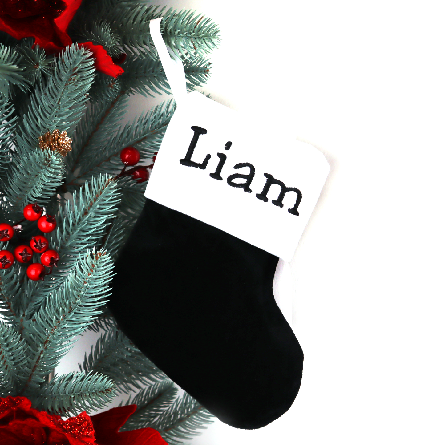 Black Christmas stocking plush velvet goth hexmas decor (black)