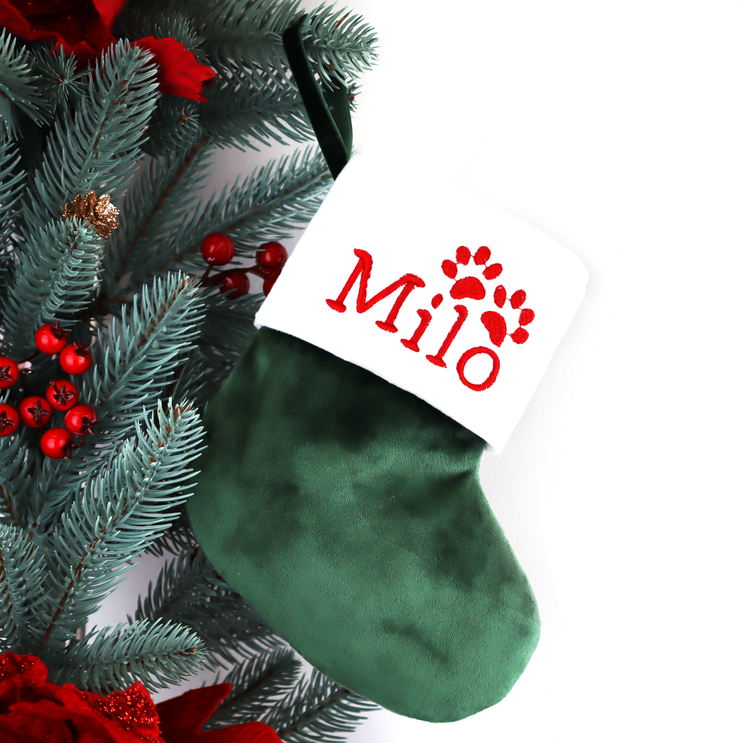 Green Christmas stocking velvet Xmas tree stocking (Forest Green)