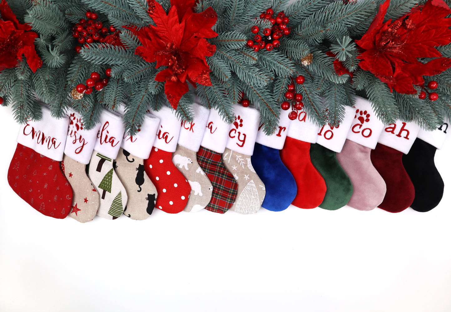 Personalized christmas stocking small (red polka dots)