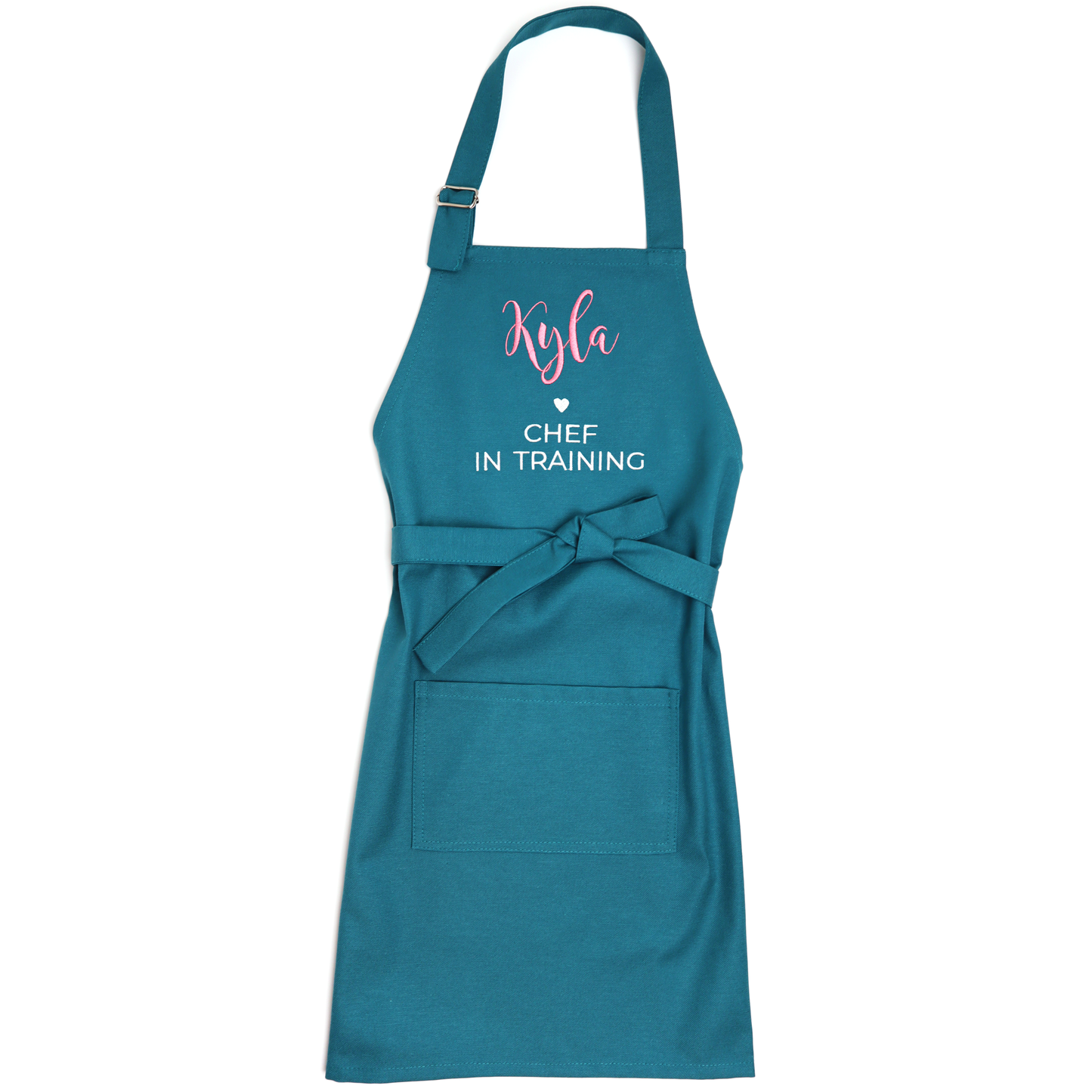 Personalized Turquoise Apron & Chef Hat Set for Kids — Custom Name Embroidered