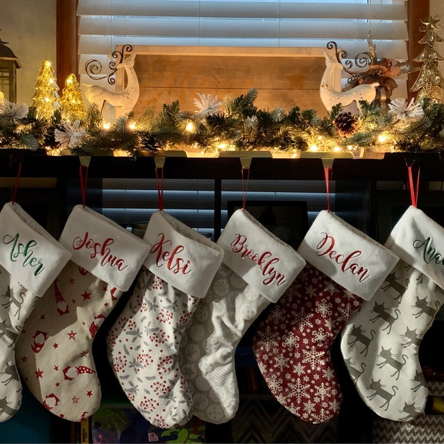 Personalized Christmas Linen Stocking (Baubles)