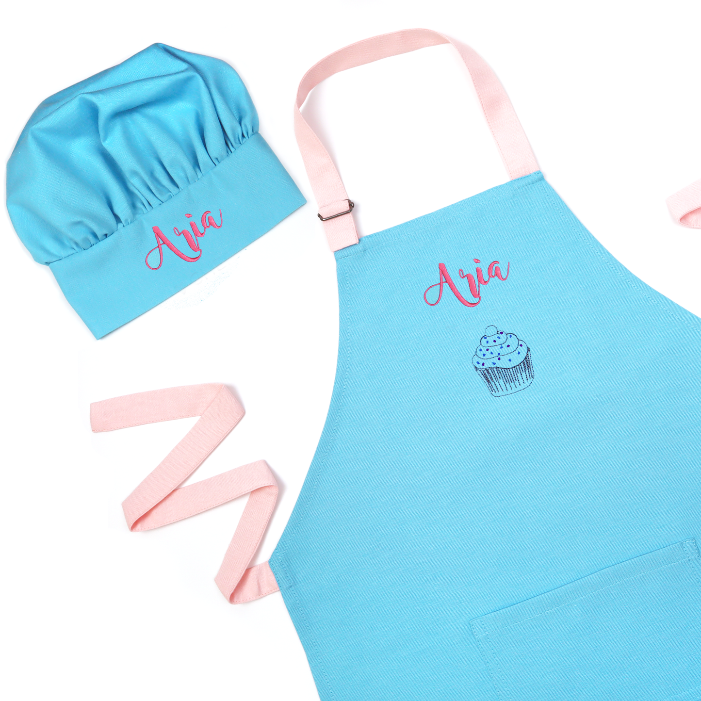 Personalized Blue Apron & Chef Hat Set for Kids with Name Embroidery