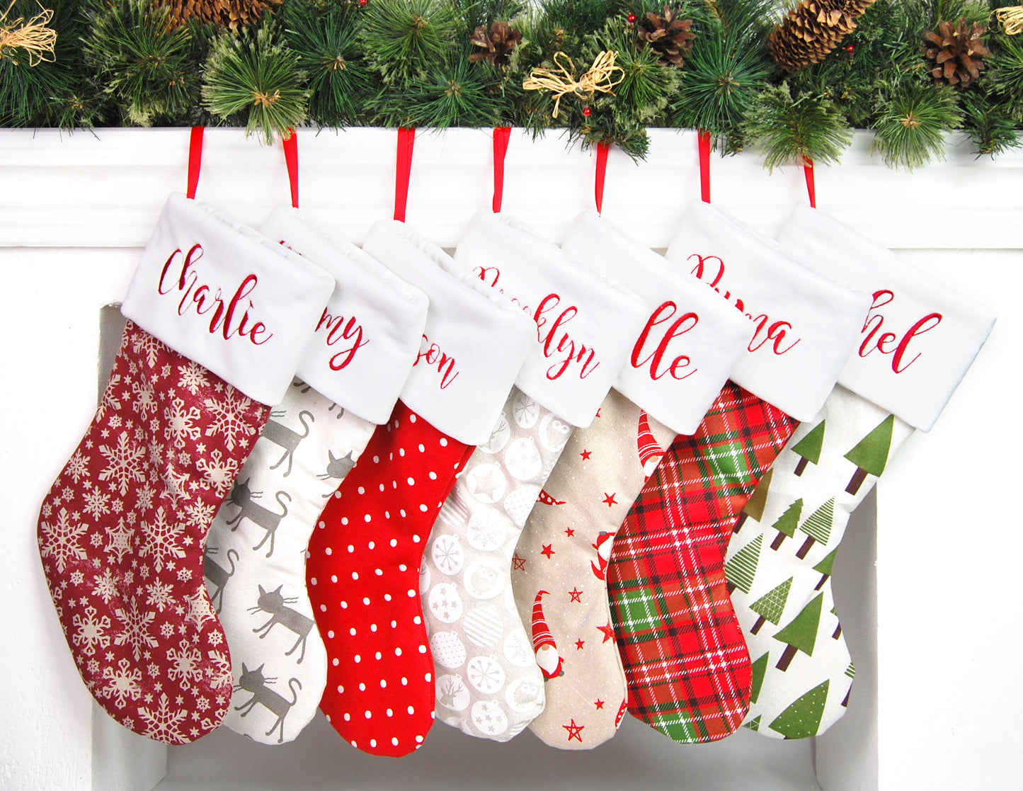 Personalized Christmas Stocking Burgundy with name or initials (Snowflakes)