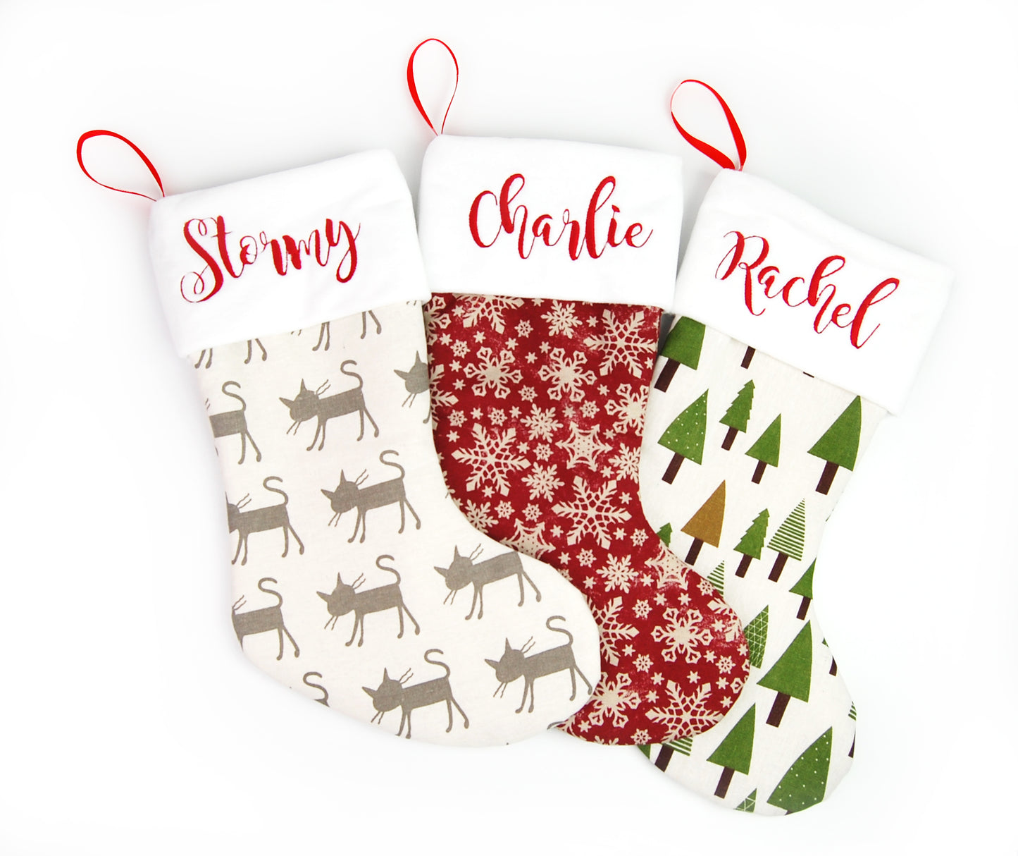 Personalized Christmas Stocking Burgundy with name or initials (Snowflakes)