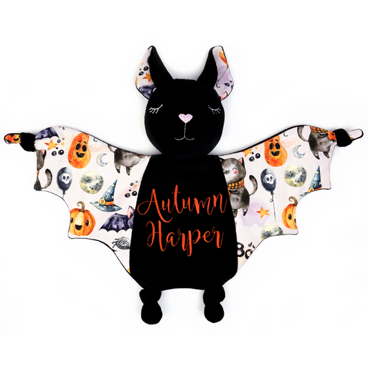 Halloween Baby Shower Plush Bat Security Blanket Personalized  (Pumpkins)