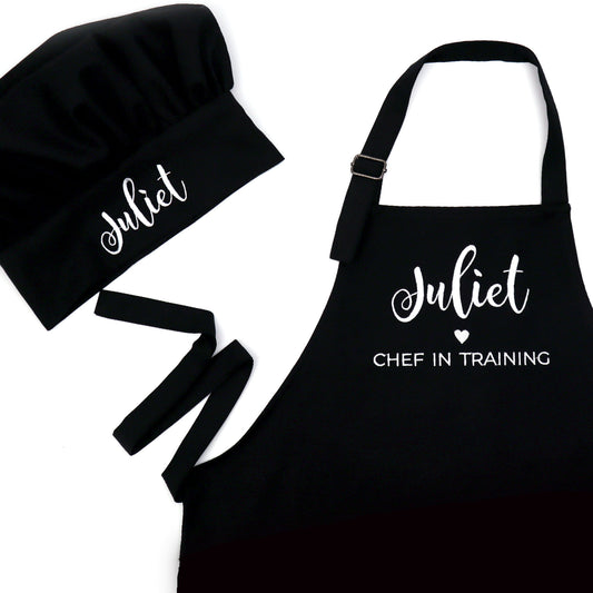 Personalized Black Apron & Chef Hat Set for Boys – Kitchen, Cooking apron