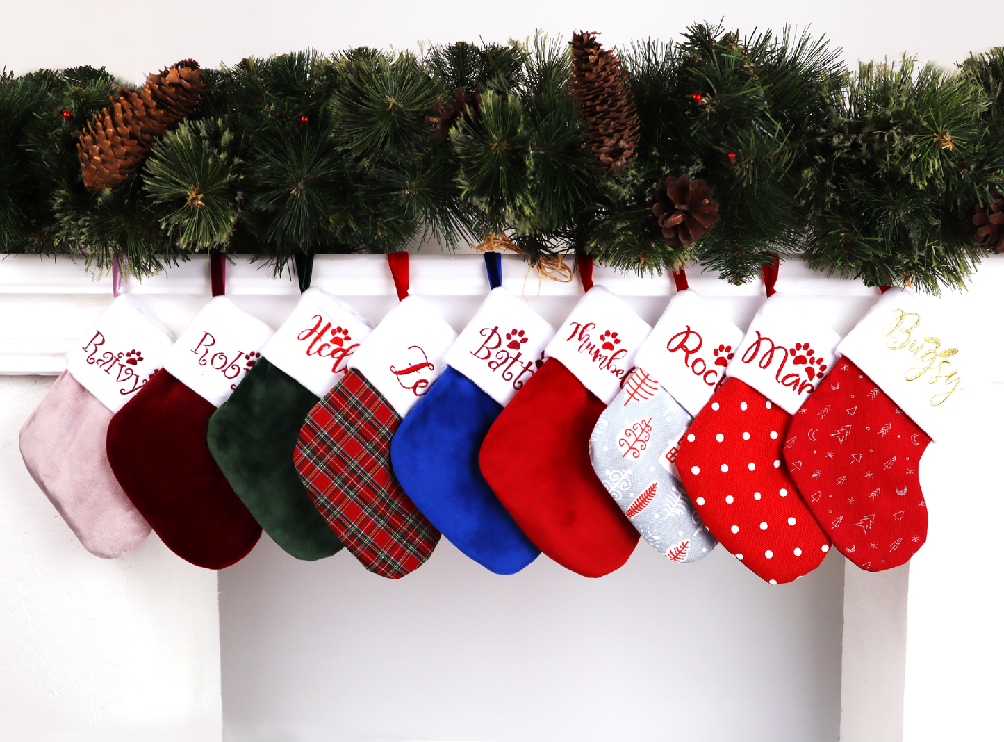 Personalized christmas stocking small (red polka dots)