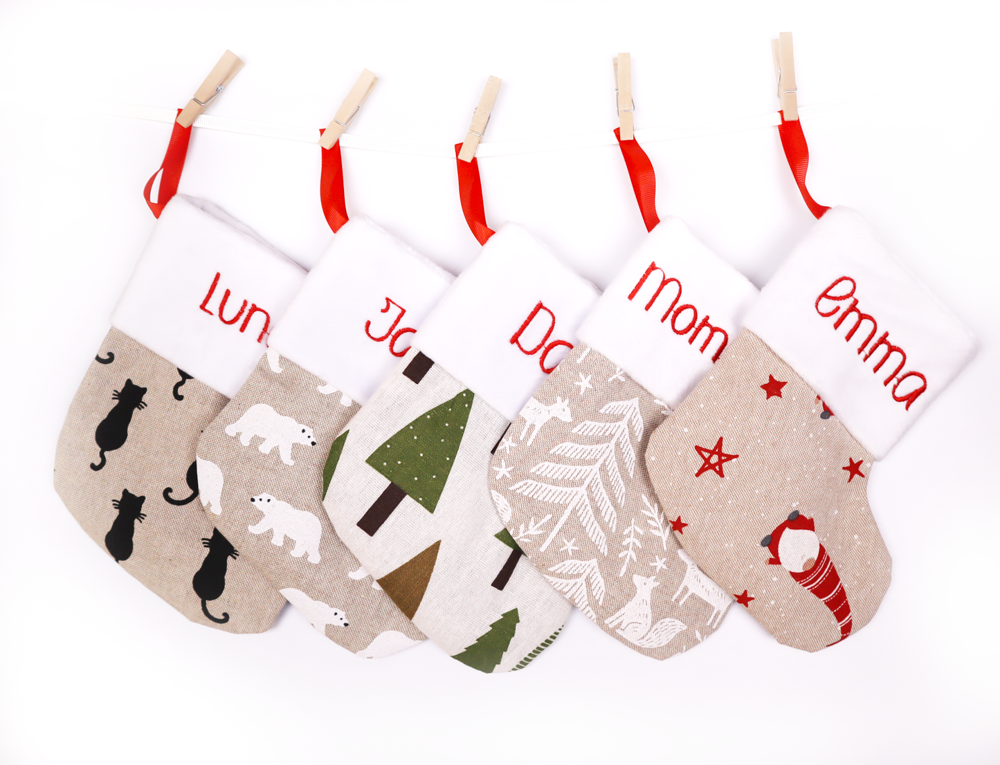 Monogrammed Christmas Stocking Linen Mini Christmas Decor (forest)