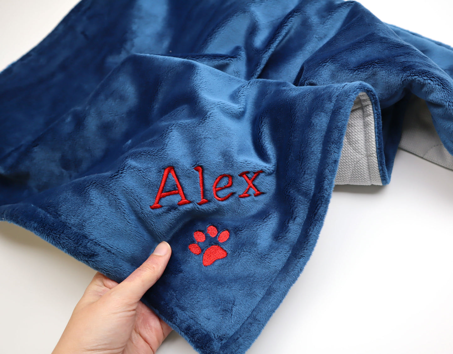 Personalized Dog Blanket New Puppy Gift Grey Personalized Gift Pet Owner (navy)