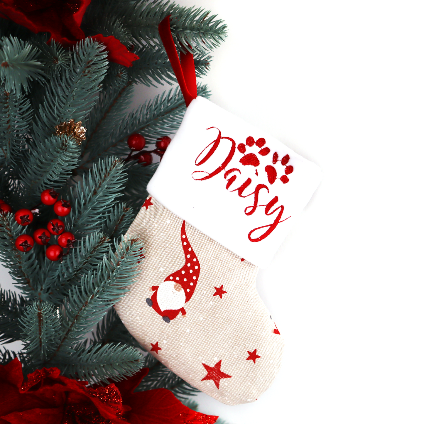 Mini Christmas Stocking Gnomes Personalized Linen Stocking (Gnomes)