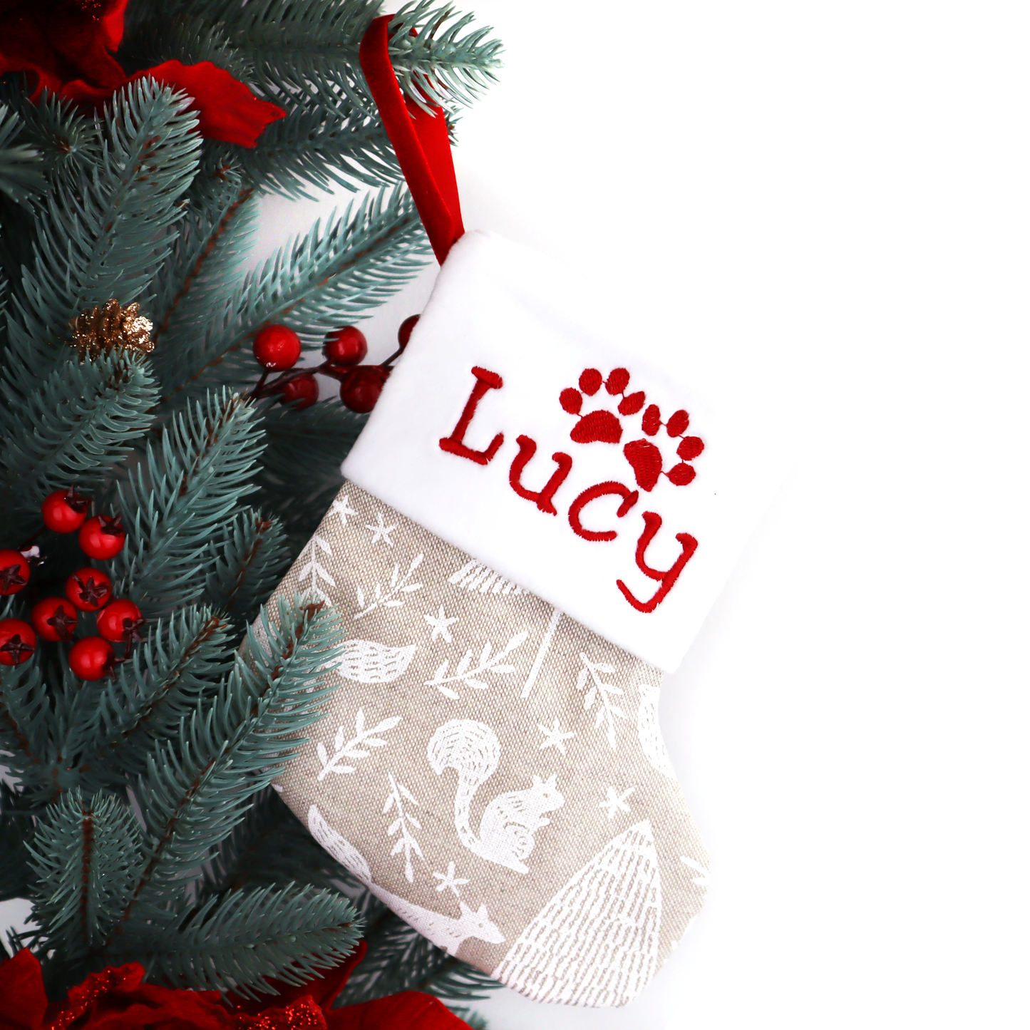 Monogrammed Christmas Stocking Linen Mini Christmas Decor (forest)