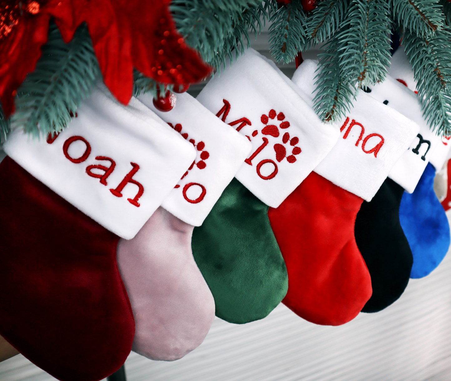 Dog Christmas stocking personalized embroidered for whole Family (royal blue)