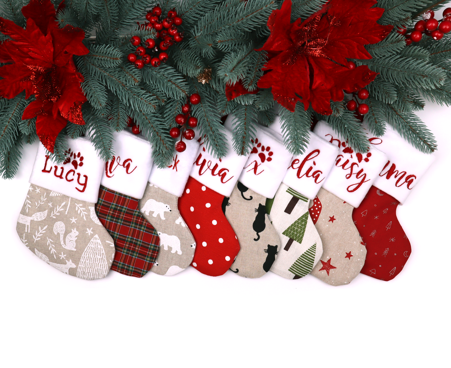 Personalized christmas stocking small (red polka dots)