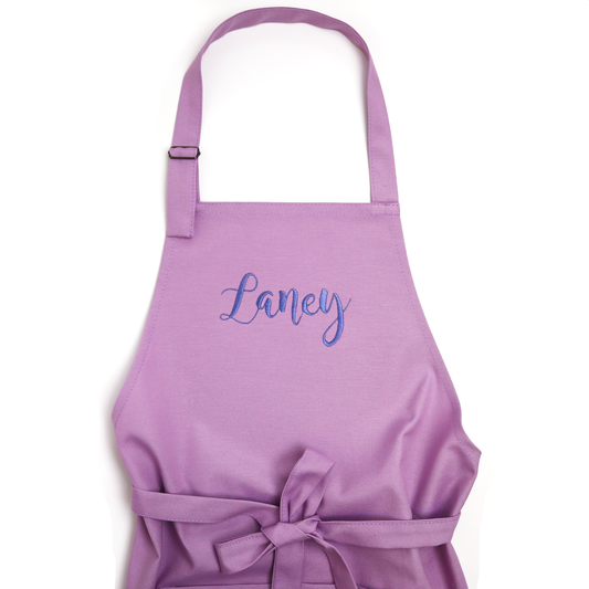 Lavender apron with embroidered name – personalized gift for women