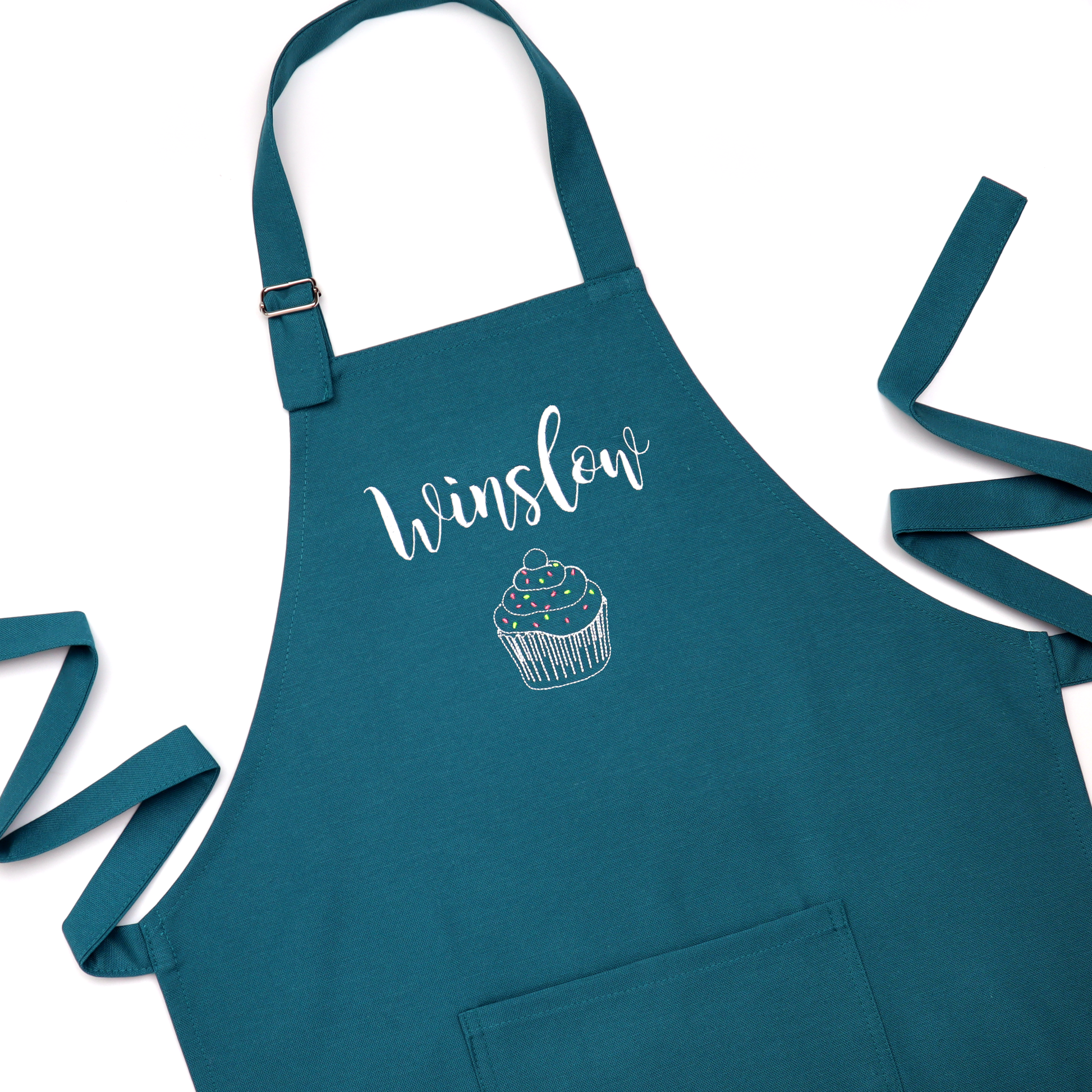 Custom embroidered teal apron for tween or teen girl – 'Chef in Training' design