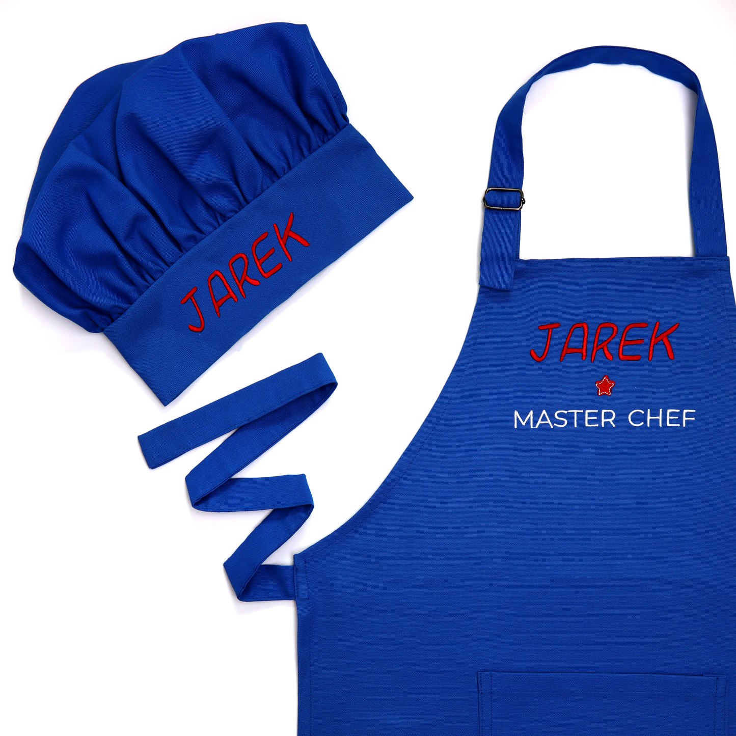 Personalized Kids Apron and Chef Hat Set – Royal Blue Embroidered Gift for Girls and Boys