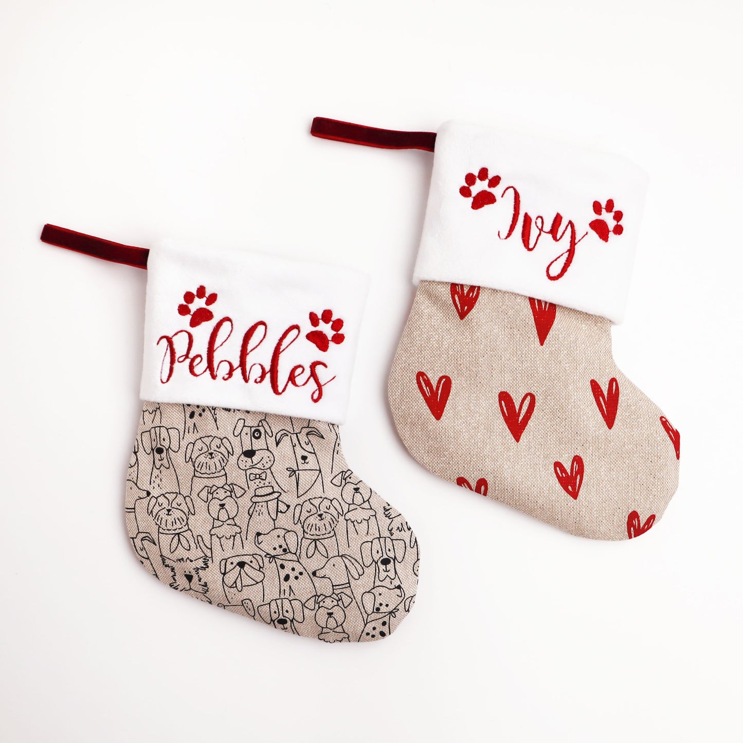 Heart Christmas Stocking Personalized Linen Mini Pet Stocking (hearts)