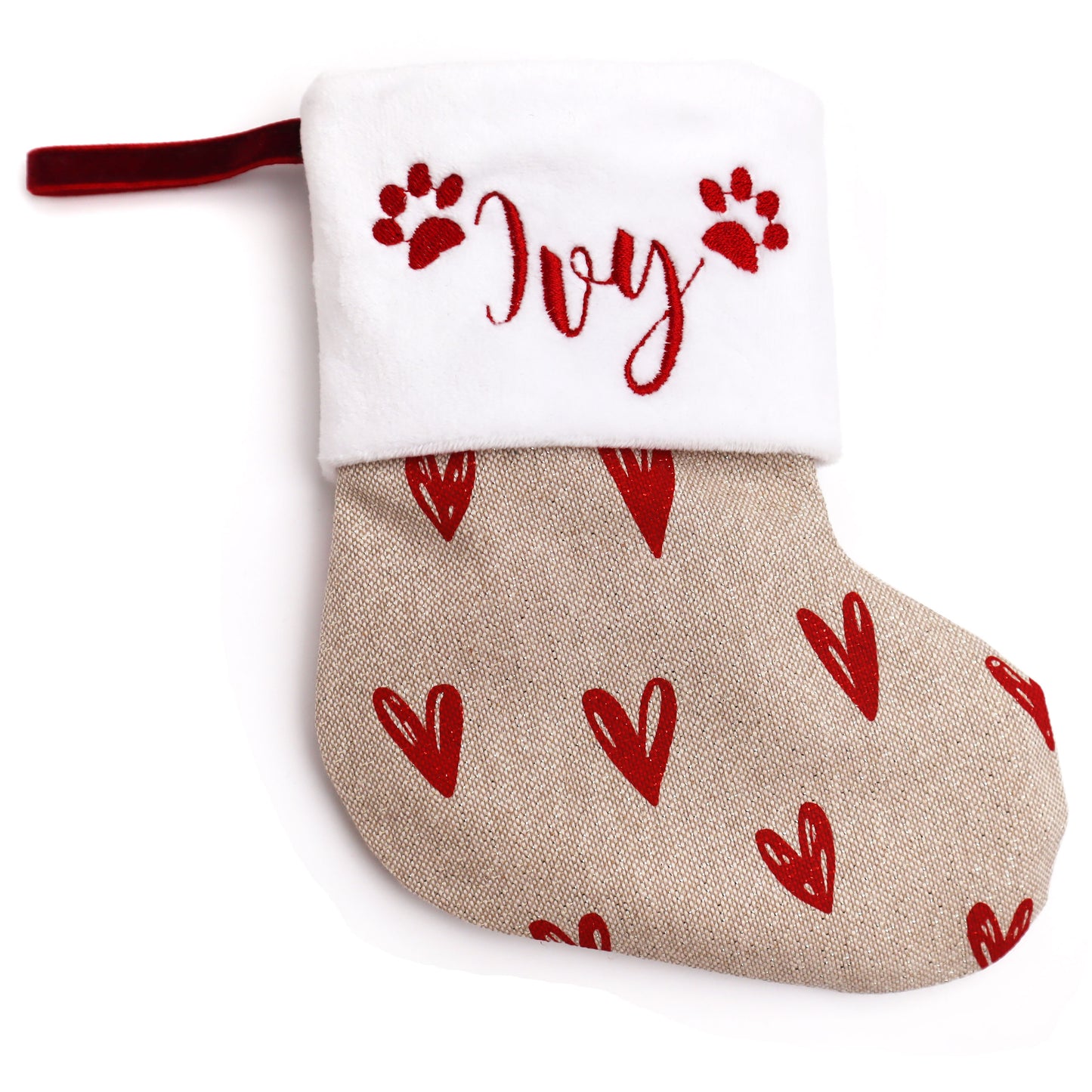 Heart Christmas Stocking Personalized Linen Mini Pet Stocking (hearts)