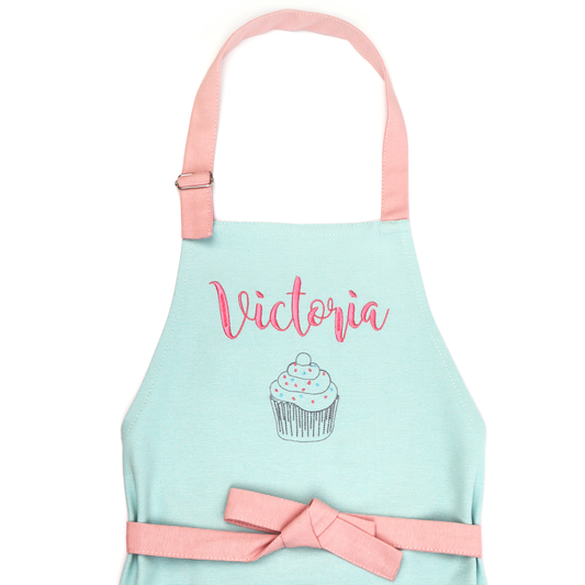 Kid Apron for Girl Personalized with Embroidered name (mint)