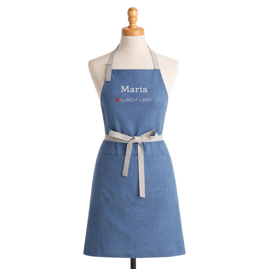 Personalized Lunch Lady Apron — Custom Name Embroidered School Cafeteria Gift