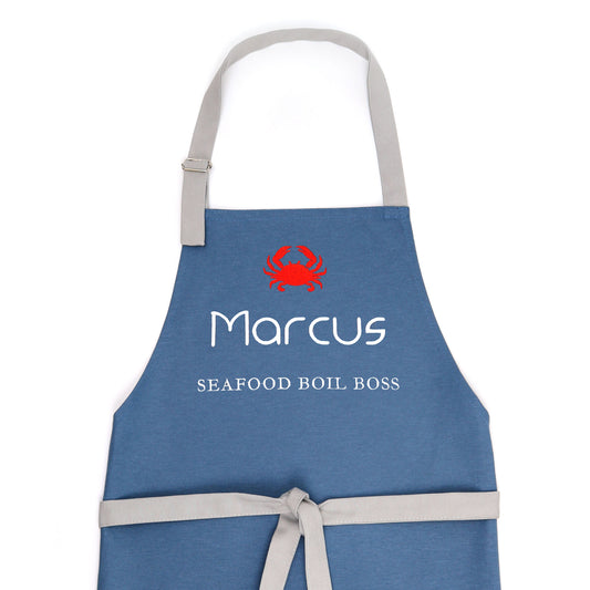 Personalized Crab Boil Apron — Custom Name & Title Embroidered Gift for Seafood Lovers