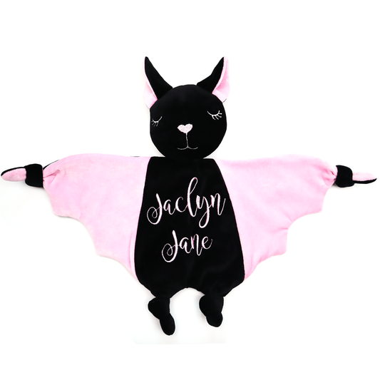 Personalized Halloween Baby Shower Gift for Girl Bat Plush Toy New Parents Gift Baby Bat (Pink)