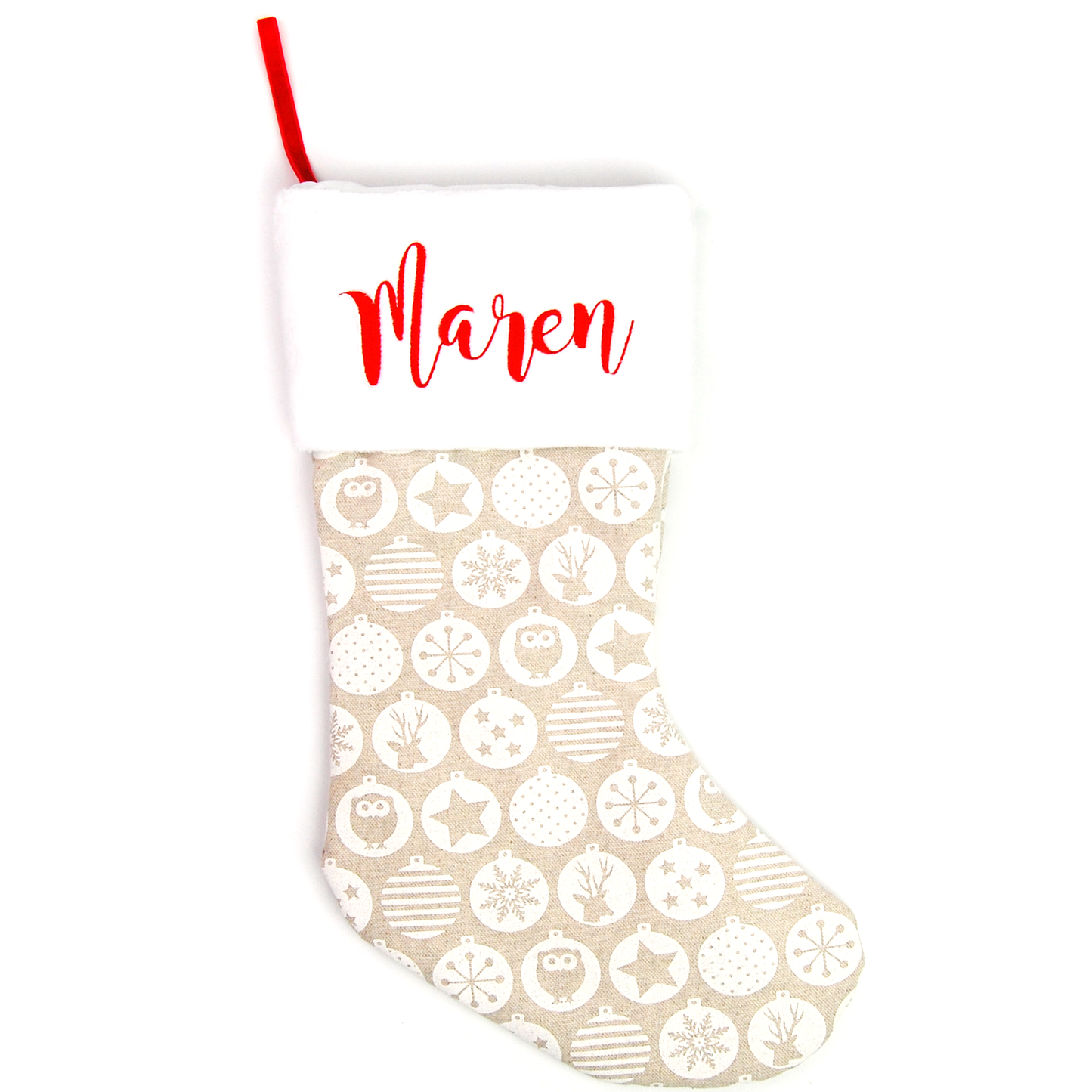 Personalized Christmas Linen Stocking (Baubles)