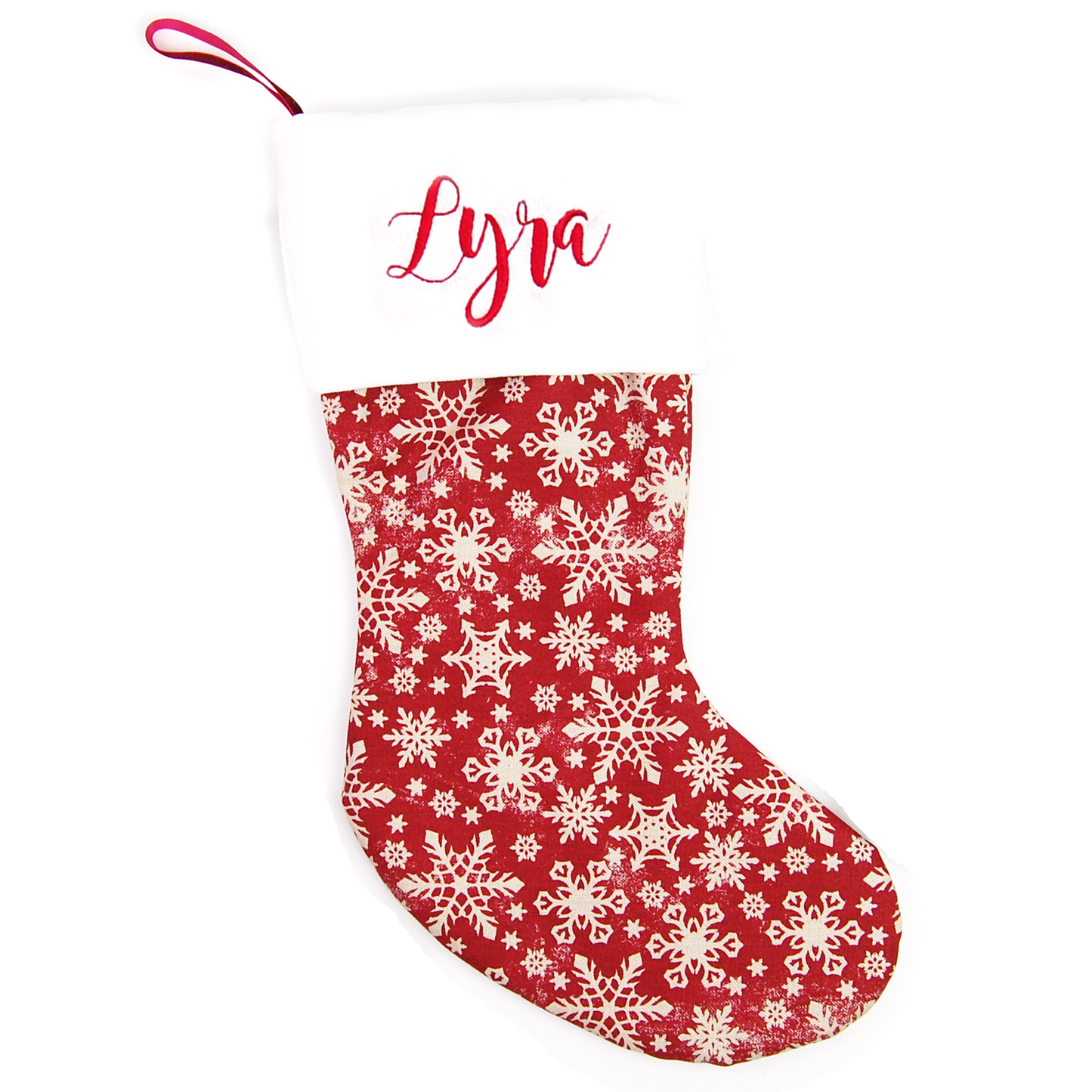 Personalized Christmas Stocking Burgundy with name or initials (Snowflakes)